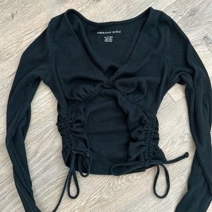 Cute black long sleeve crop top